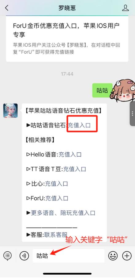 苹果IOS咕咕语音优惠充值,微信充值入口