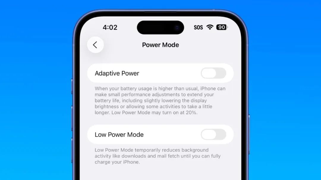 iOS26 新增「自适应电源模式」，适用于这些机型。