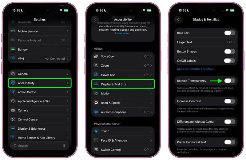 iOS 26 太炫看不清？教你一键关掉「液态玻璃」透明特效！