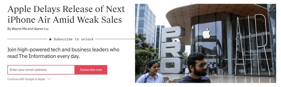 iPhone Air 销量惨淡,下一代新款将推迟发布